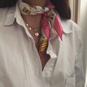 Vintage White, pink and yellow Silk Printed Scarf, Printed glamorous pattern